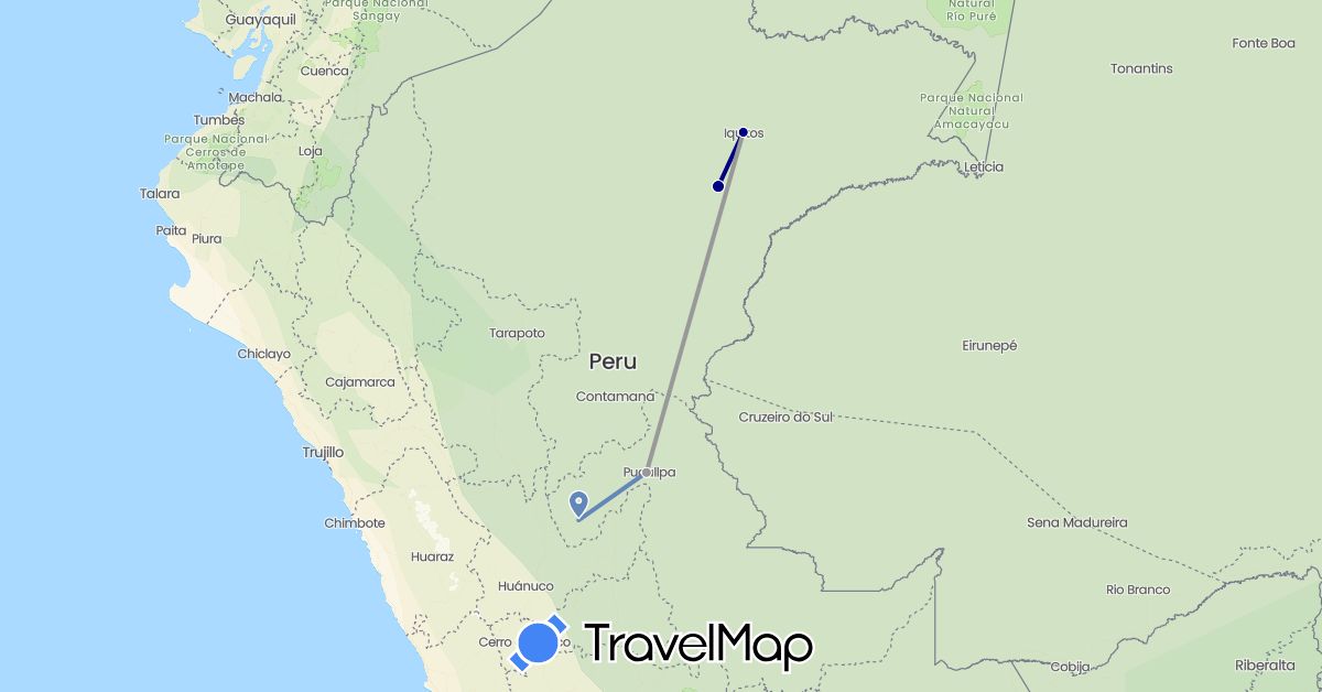 TravelMap itinerary: driving, plane, cycling in Peru (South America)